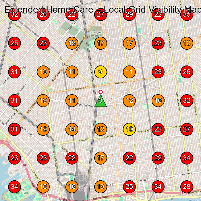 Extended Home Care GeoGrid visibility map for Home Health Care Service in Brooklyn
